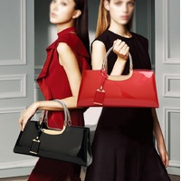 Patent Leather Shoulder Bag for Women - Glue Closure - Rose Red thumbnail