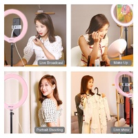 26cm Dimmable Led Ring Light with Tripod and Phone Clamp - Pink thumbnail