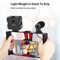 Vlogging Live Broadcast Kit With Led Fill Light Microphone Tripod Mount & Cold Shoe Head - Red thumbnail