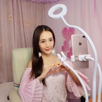 Universal Cell Phone Holder with Selfie Ring Light for Studio Recording and Live Broadcast - White thumbnail