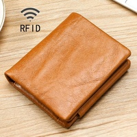 Multi-functional Oil Wax Leather Rfid Wallet - Brown thumbnail