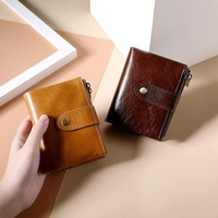 Leather Rfid Wallet with Dual Zippers - Brown thumbnail