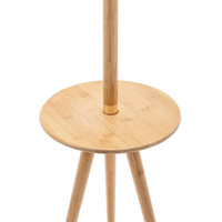 165cm Adjustable Bamboo Tripod Floor Lamp Light with Linen Shade & Built-In Table thumbnail