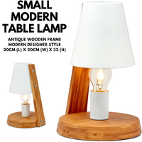 32cm Wooden Base Modern Desk Table Lamp Light Metal Shade Designer - White thumbnail