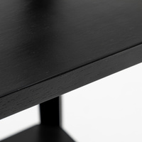 Eiffel 3 Tier Natural Wood Floor Lamp w/ Storage Shelves + Off White Linen Shade thumbnail