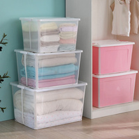 3x 37 Litre Modular Clear Foldable Storage Box with Lid Plastic Tub Collapsible thumbnail