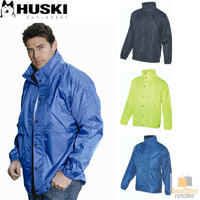 HUSKI STRATUS RAIN JACKET Waterproof Workwear Concealed Hood Windproof Packable - Navy Blue - XXL thumbnail