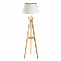 LARGE BAMBOO TRIPOD FLOOR LAMP Linen Shade Modern Light Vintage Wooden Scandi thumbnail