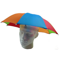 2x RAINBOW UMBRELLA HAT Rain Beach Sun Rain Cap Costume Camping Fishing Hunting thumbnail