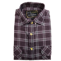 Mens Half Placket Flannelette Long Sleeve Pullover Shirt 100% Cotton Check Authentic Flannel  - Burgundy - M thumbnail