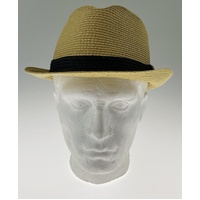 Dents Toyo Straw Trilby Fedora Hat Summer Fedora Small Brim - Natural/Black - S/M thumbnail