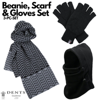 3pc 3M Thinsulate Set Mens Black Thermal Windproof Beanie Hat Scarf Gloves thumbnail
