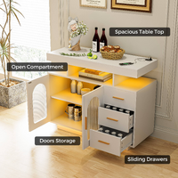 Buffet Sideboard Cabinet With RGB LED Light and Charging Station Console Coffee Bar White thumbnail
