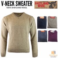100% Shetland Wool V Neck Knit Jumper Pullover Mens Sweater Knitted - Burgundy (97) - M thumbnail
