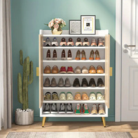 NNETMLT 7-Tier Shoe Storage Cabinet with Adjustable Shelves, Wood and Gold thumbnail