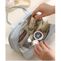 Blue Premium PU Leather Portable Makeup Bag - Large Capacity Waterproof Travel Cosmetic Organizer(Cosmetics are shooting props, not included) thumbnail