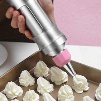 Pink Cream Piping Gun for Cookie Decorating - 6 Nozzle DIY Set for Baking and Cake Decoration thumbnail