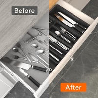 White Adjustable Polypropylene Kitchen Drawer Organizer - 8 Compartments, Large Capacity, Easy to Clean thumbnail
