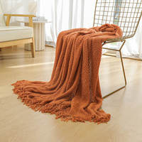 Orange Premium Woven Knitted Throw Blanket with Tassels | Soft, Cozy Sofa & Bed Blanket, Perfect for Office or Afternoon Naps 127x172cm thumbnail