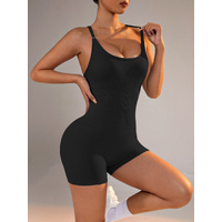 Size L Black Nylon Seamless Yoga Bodysuit - Women's Athletic Romper, Crisscross Back, Workout Jumpsuit thumbnail