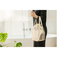 Green Lightweight Mesh Drawstring Beach Bag - Portable Travel Organizer for Toiletries and Essentials thumbnail