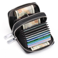 Black Background With Silver Roses Floral Embossed Genuine Leather Card Holder - Large Capacity 10 Card Slots, RFID Blocking, Double Zipper Coin Pouch thumbnail