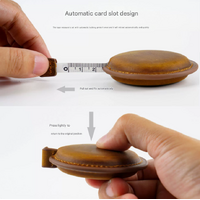 Yellow Brown Mini Leather Tape Measure - 1.5m/60in - Square With Pattern thumbnail