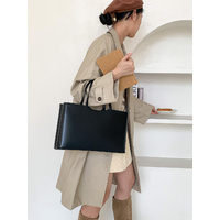 Beige Large Capacity Tote Bag - Minimalist PU Leather Handbag for Daily Commute thumbnail