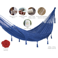 Outdoor undercover cotton Mayan Legacy hammock with hand crocheted tassels King Size Blue thumbnail