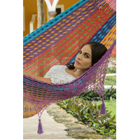 Outdoor undercover cotton Mayan Legacy hammock with hand crocheted tassels King Size Colorina thumbnail