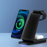 Devanti 3 in 1 Wireless Charger Dock 15W Fast Charging Stand thumbnail