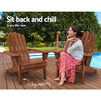 Gardeon Adirondack Outdoor Chairs Wooden Beach Chair Patio Furniture Garden Brown thumbnail