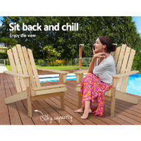 Gardeon Adirondack Outdoor Chairs Wooden Beach Chair Patio Furniture Garden Natural thumbnail