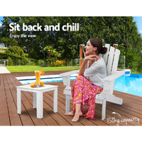 Gardeon 2PC Adirondack Outdoor Table and Chair Wooden Beach Chair Patio Furniture White thumbnail