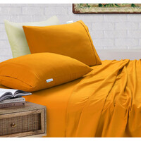 Elan Linen 100% Egyptian Cotton Vintage Washed 500TC Mustard Single Bed Sheets Set thumbnail