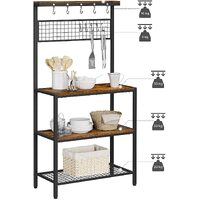Industrial Kitchen Baker's Rack with Storage Shelves 10 Hooks and Metal Mesh Shelf 84 x 40 x 170 cm Rustic Brown thumbnail