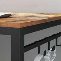 Home Office Desk with 8 Hooks 140 x 60 x 75 cm Rustic Brown and Black thumbnail
