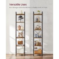Small 6-Tier Industrial Bookshelf, Rustic Brown, Black thumbnail