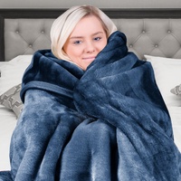 Laura Hill 800-gsm Faux Mink Throw Rug Blanket Queen Size Double-sided Large 220 X 240cm Heavy - Blue thumbnail
