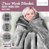 Laura Hill Double-sided Large 220 X 240cm Faux Mink Throw Rug Blanket 800-gsm Heavy - Silver thumbnail