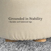 2X Fabric Ottoman Round Wooden Leg Foot Stool - BEIGE thumbnail