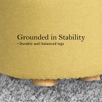 2X Fabric Ottoman Round Wooden Leg Foot Stool - Mustard Yellow thumbnail