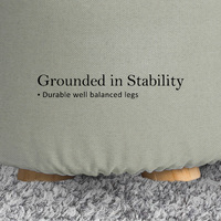 2X Fabric Ottoman Round Wooden Leg Foot Stool - GREY thumbnail