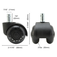 5X 2'' Twin Wheel Office Chair Casters - Slient Smooth, 11x22mm Stem thumbnail
