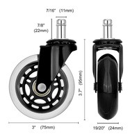 5X 3'' Rollerblade Style Wheels Office Chair Casters - Slient Smooth, 11x22mm Stem thumbnail