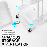 Trolley Cart Storage Utility Rack Shelf Organiser Swivel Kitchen 2 Tier WHITE thumbnail