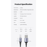 UGREEN 60163 USB-A to 8-pin iPhone Charging Cable 2M Silver thumbnail