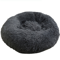 Dog Pet Cat Calming Bed Warm Plush Round  Nest Comfy Sleeping Bed Dark Grey 90cm thumbnail