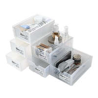 4 Pcs Set Stackable Desktop storage Box Drawer Transparent Plastic Stationery Cosmetic Organizer Box(Clear) thumbnail