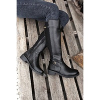 Black Side Zipper Knee High Chunky Low Heel Boots - 40 EU thumbnail